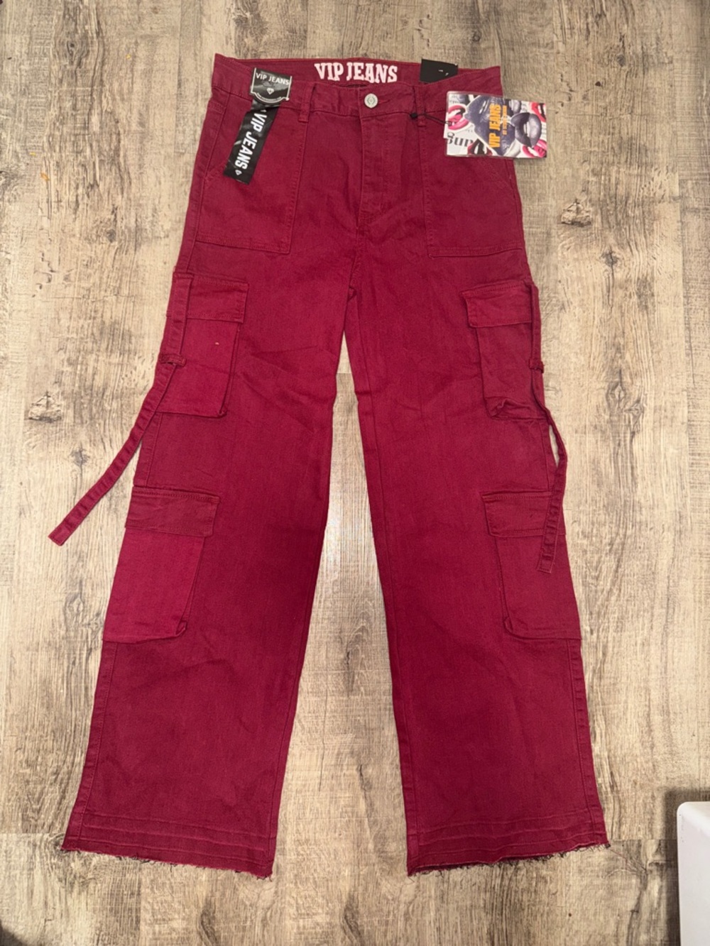 VIP Women's Cargo Jeans in Burgundy